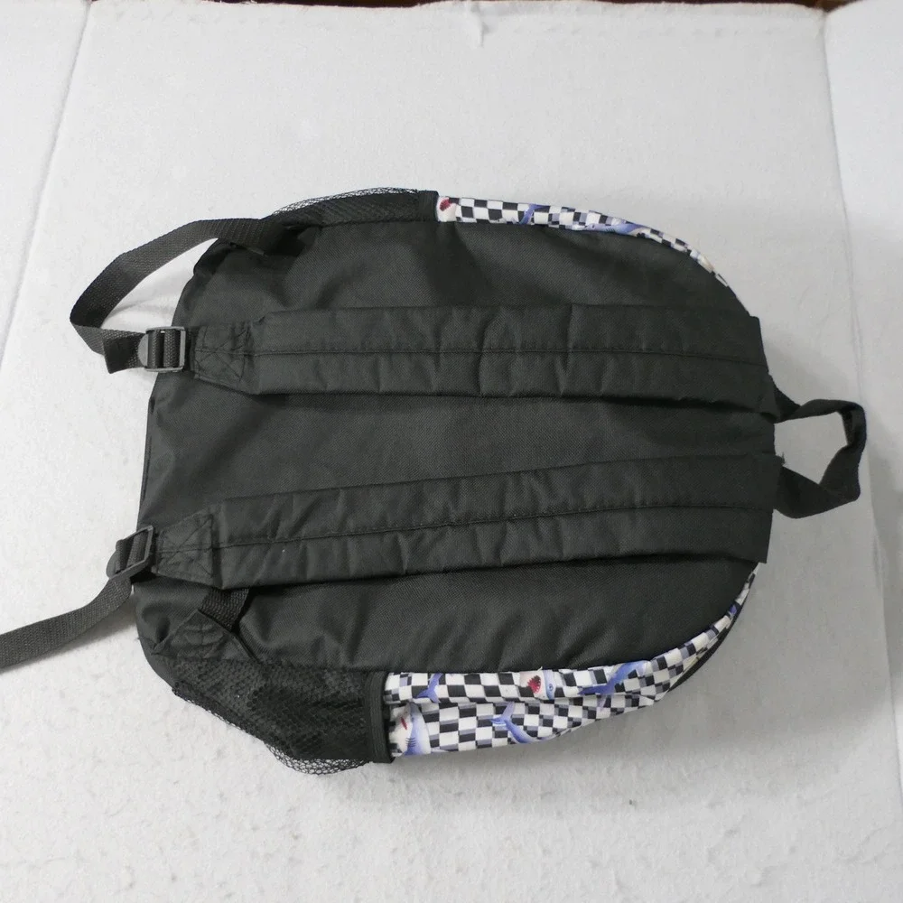 Kids Shark Backpack OS Black White Checkered Skater Streetwear Adventure Travel